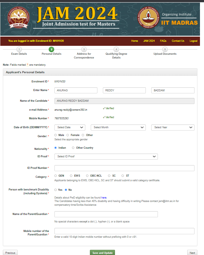 IIT JAM Application Form 2024, Correction Window Open How to Apply, Fees